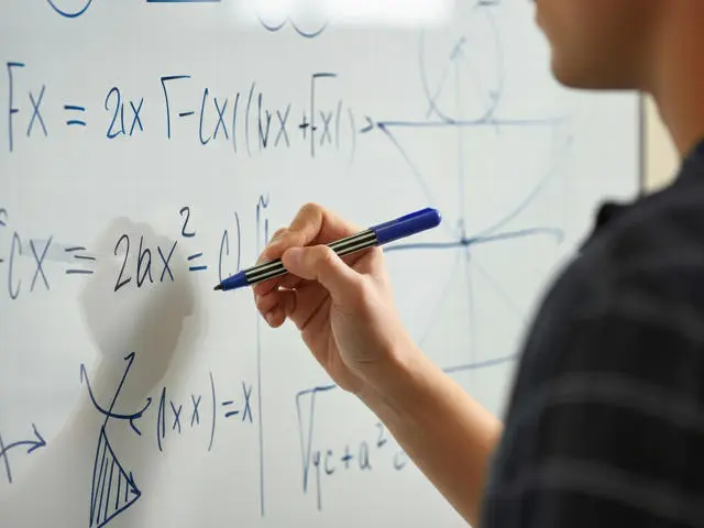 A man working on an equation on a whiteboard
