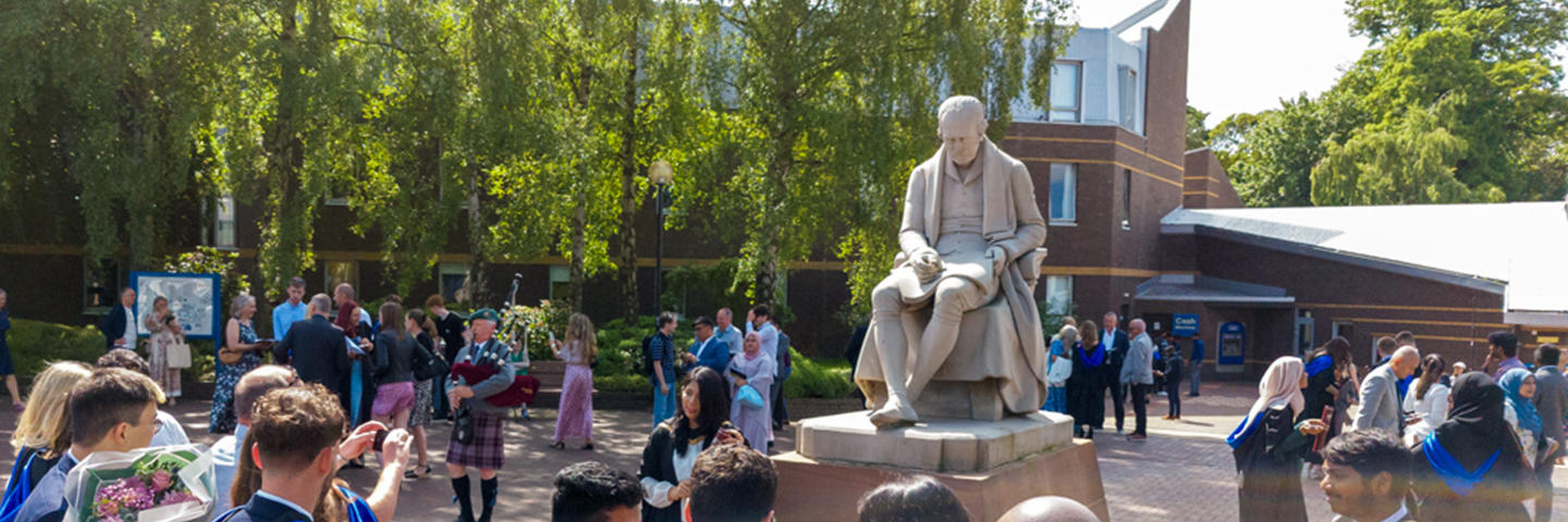 Students on graduation day at Heriot-Watt Edinburgh campus.