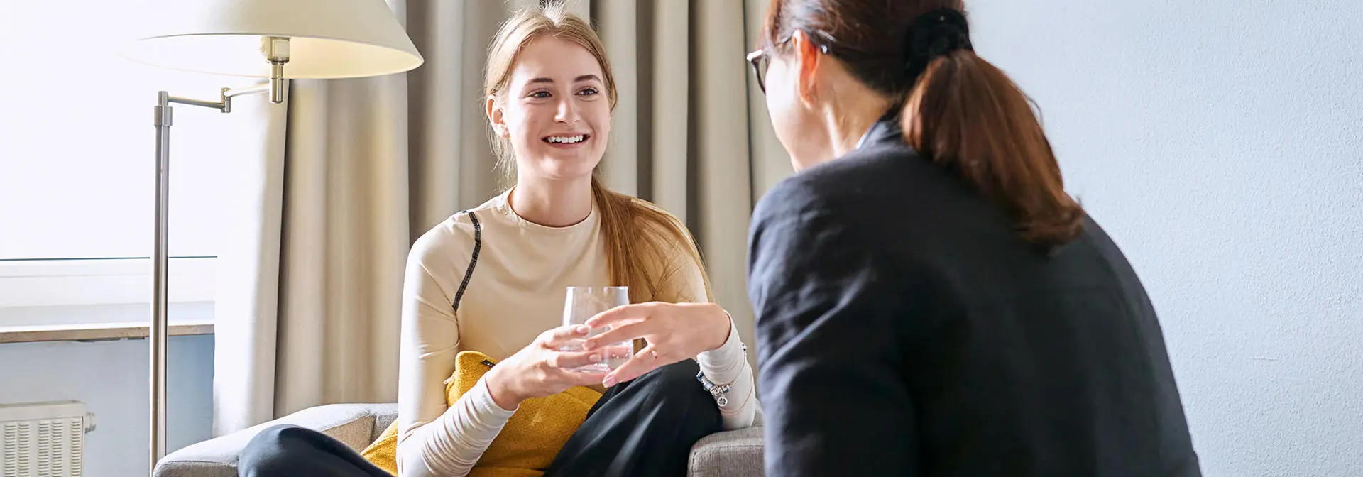 A student in discussion with a support advisor.