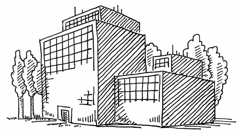 Buildings and trees