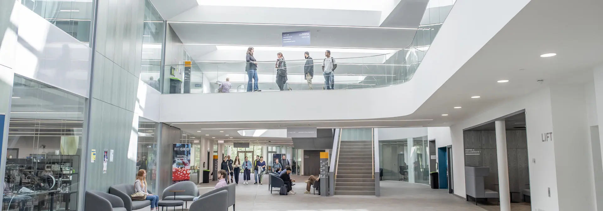 Students on the GRID building lower and mezzanine floors, Edinburgh Campus