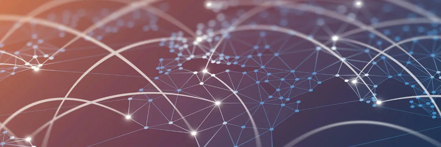 Abstract graphic of nodes connecting different places across a map