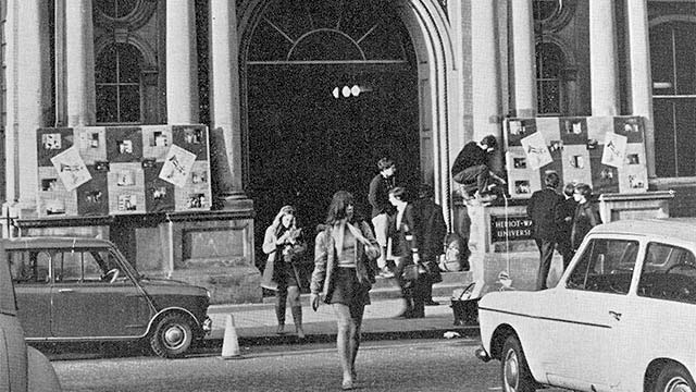 Students in front of the former Heriot-Watt building on Chambers Street