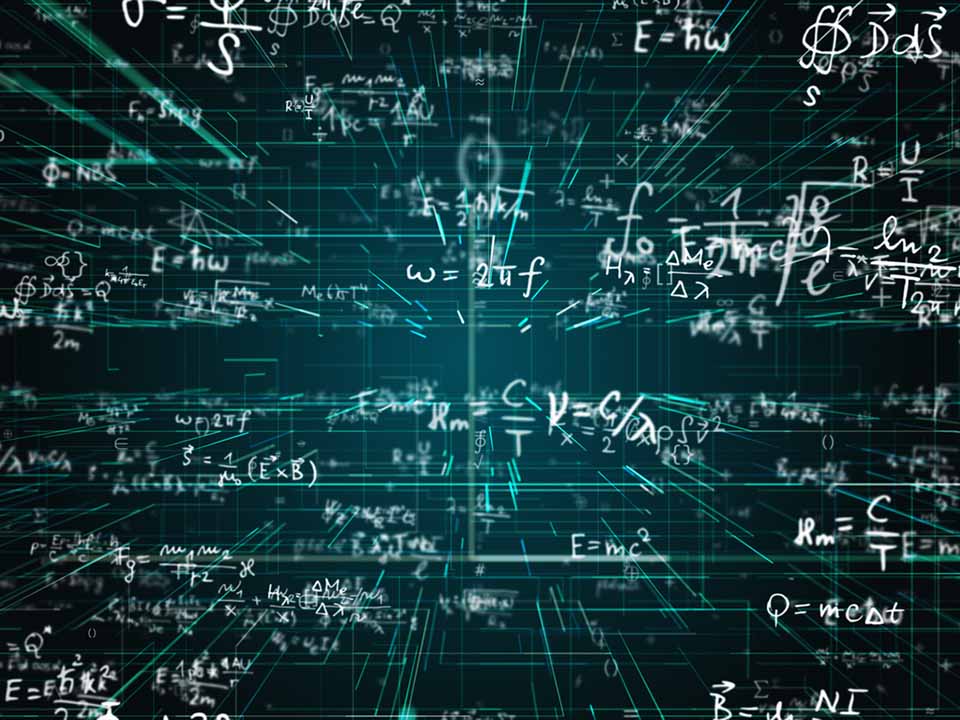 Maths equations on a black background