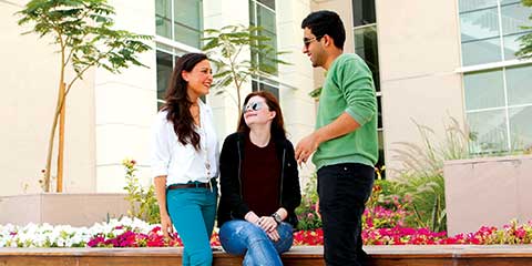 Students outside building