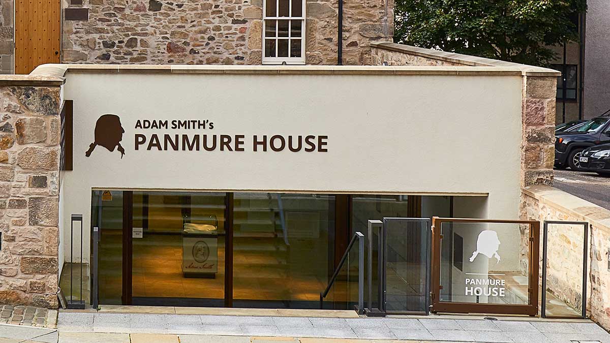 Outside of Panmure House with Adam Smith logo