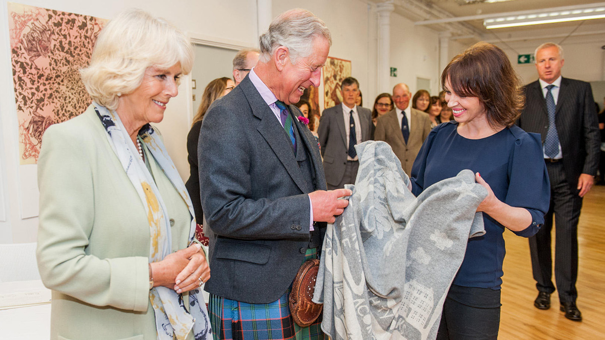 Charles and Camilla at Heriot-Watt's School of Textiles and Design in 2013