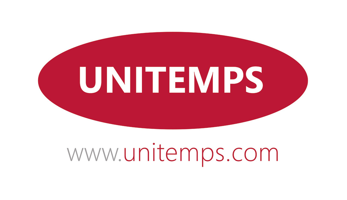 Unitemps logo, a red oval with white writing