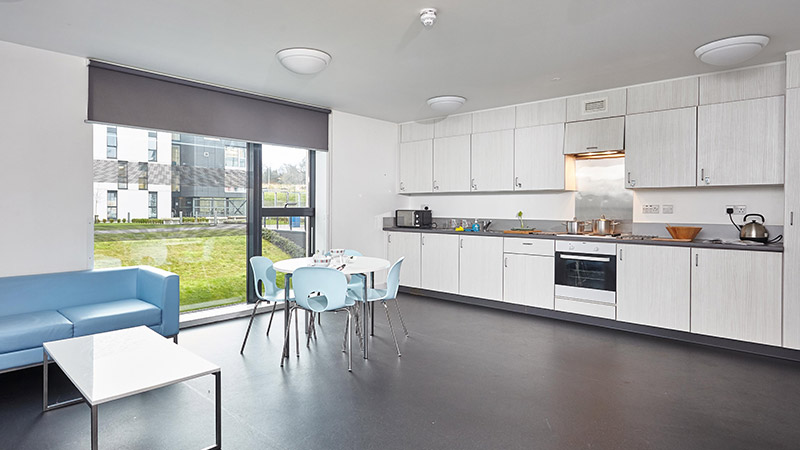 Kitchen in self-catered en suite student room in new halls