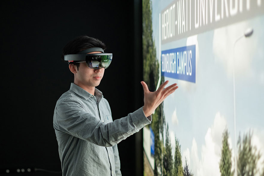 Male using virtual reality goggles