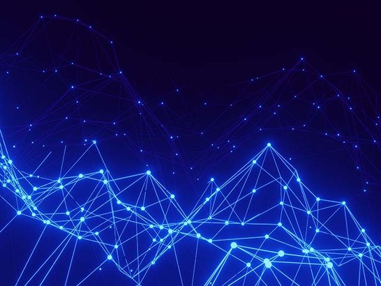 Blue lights joined at angles to create a network against a dark background