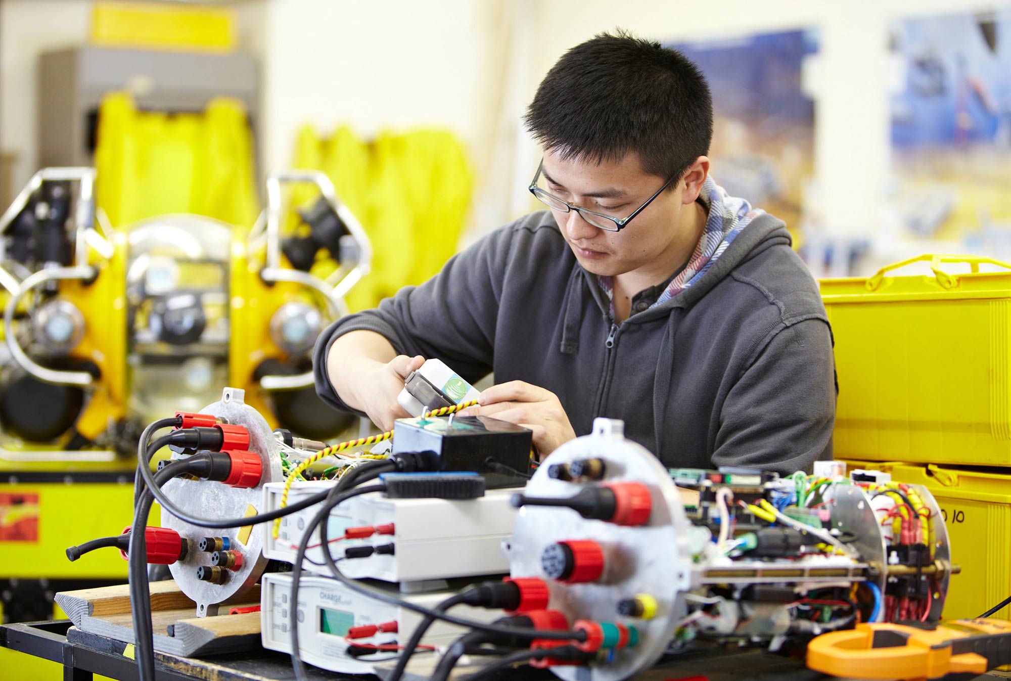 Student with engineering equipment