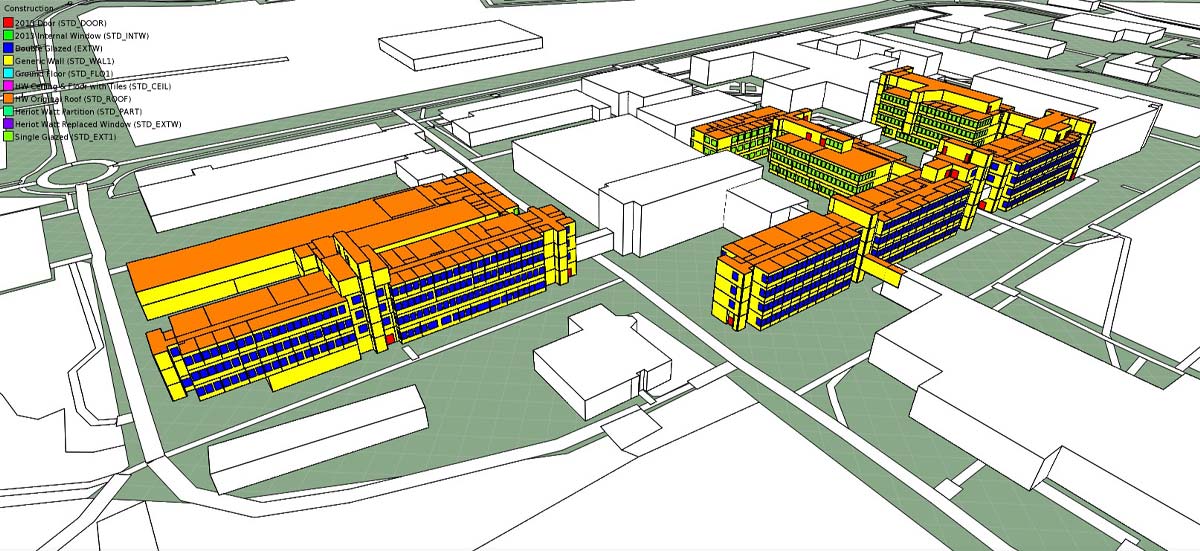 A digitally created depiction of buildings with multiple stories.