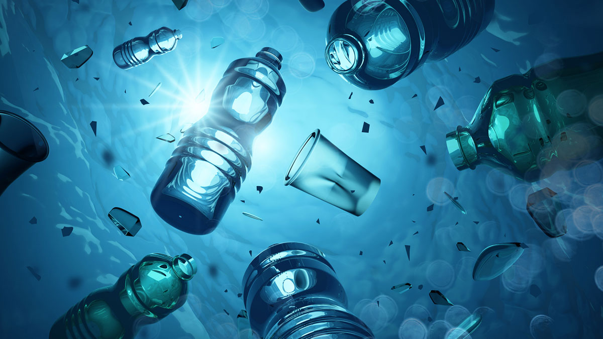 Plastic bottles in ocean