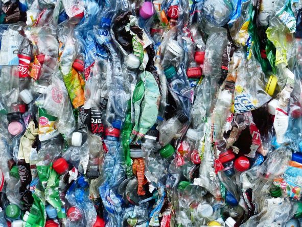 A pile of 100s discarded plastic bottles