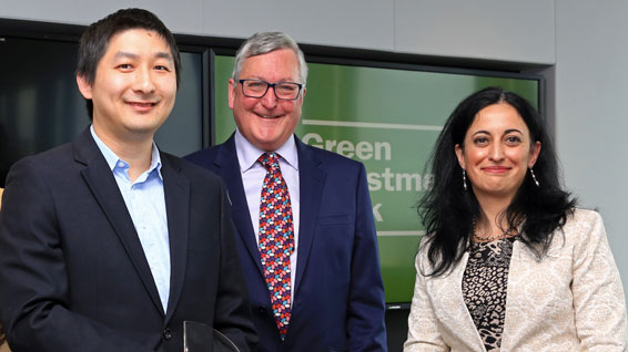 L-R: Dr. Jin Xuan, Fergus Ewing MSP and Professor Mercedes Maroto-Valer