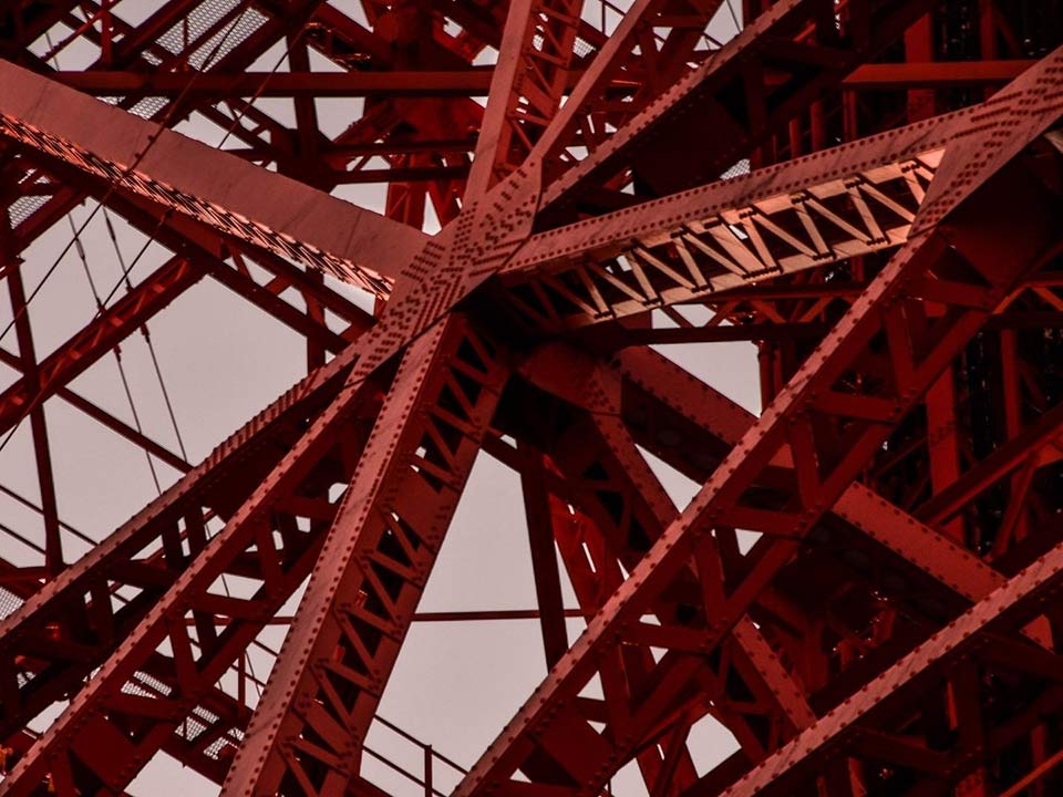 close up of red scaffolding