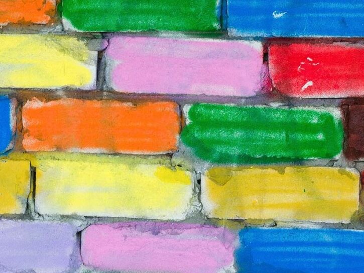 horizontal bricks coloured with chalk
