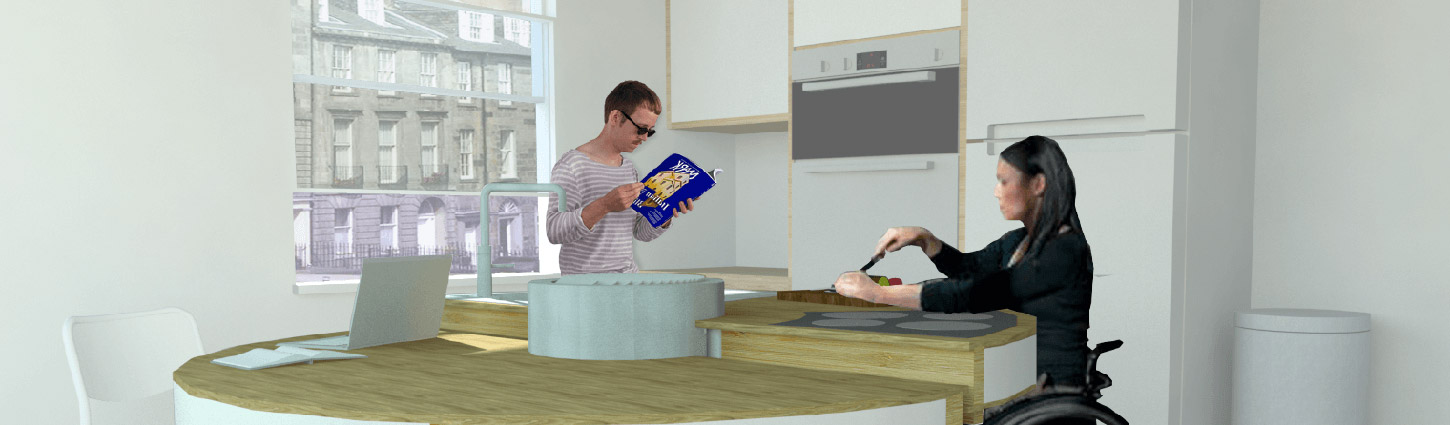 render of a kitchen with a wheelchair accessible counter top 