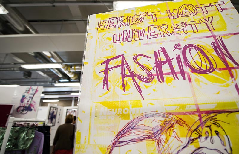 Heriot-Watt University Fashion yellow and pink printed sign