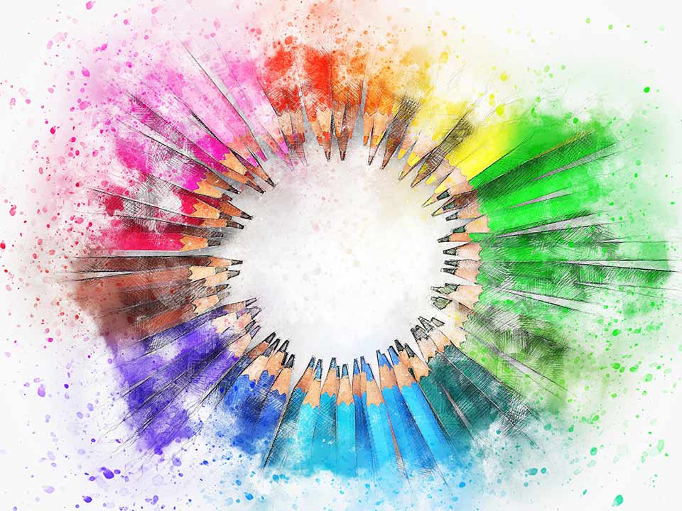 graphic of multi-coloured pencils creating a circle