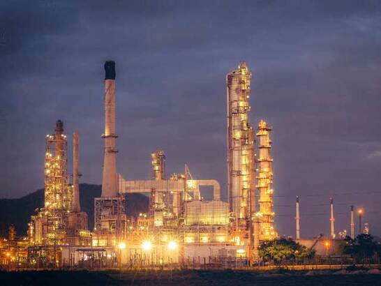 oil refinery at dusk