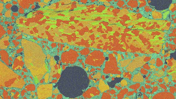 EDX layered image of phases within a concrete polished thin-section