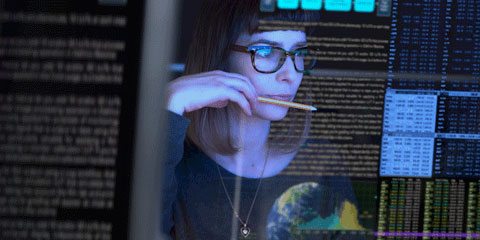 Student looking at data