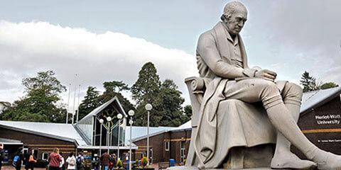 James Watt statue outside Edinburgh Campus reception entrance