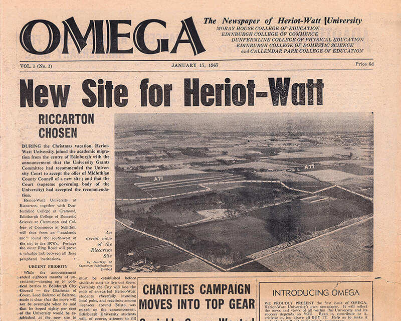 Omega newspaper showing new site for Heriot-Watt University