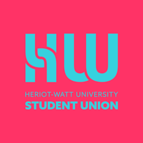The Heriot-Watt Students' Union Logo - light blue writing on a hot pink background