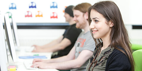 Female student at PC