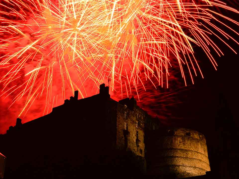 Fireworks at Edinburgh castle on Hogmanay